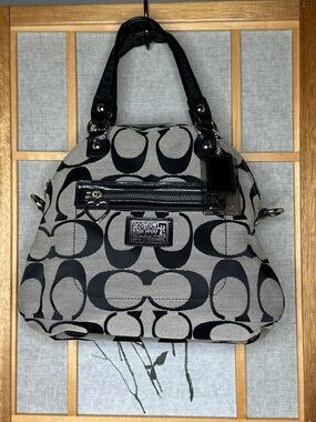 Coach Poppy Signature Dome Satchel Shoulder Bag Black Gray Heart Charm F22941